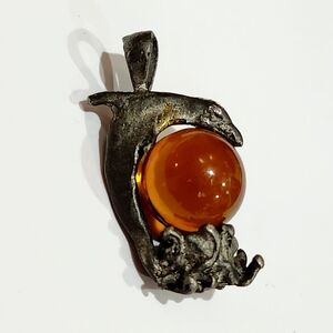 Handmade Dolphin W/ Amber Marble Pendant